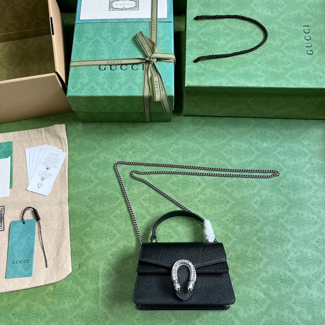 原厂皮 GUCCI 古驰 Dionysus  斜挎包 单肩包 手提包 旅行包 小号 女款 黑色 酒神 752029-CAOGN -1155