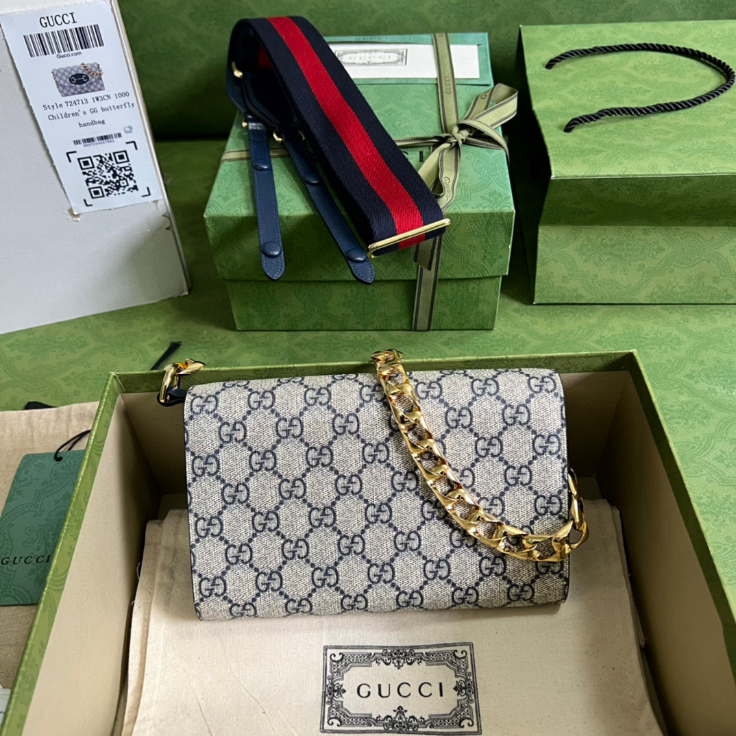 原厂皮 GUCCI 古驰 Horsebit 1955系列 斜挎包 单肩包 手提包 旅行包 马鞍包 蓝色 724713
