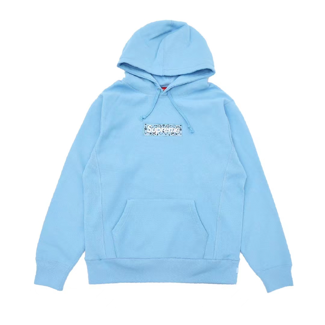 Supreme 19FW Bandana Box Logo Hooded 蓝色 腰果花刺绣 长袖 保暖 加绒 卫衣男女同款  SUP-FW19-10832