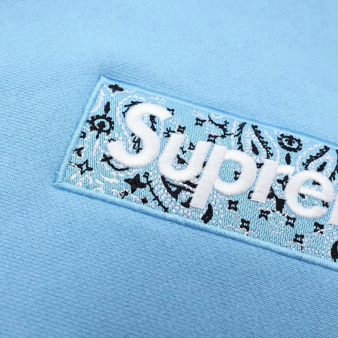 Supreme 19FW Bandana Box Logo Hooded 蓝色 腰果花刺绣 长袖 保暖 加绒 卫衣男女同款  SUP-FW19-10832