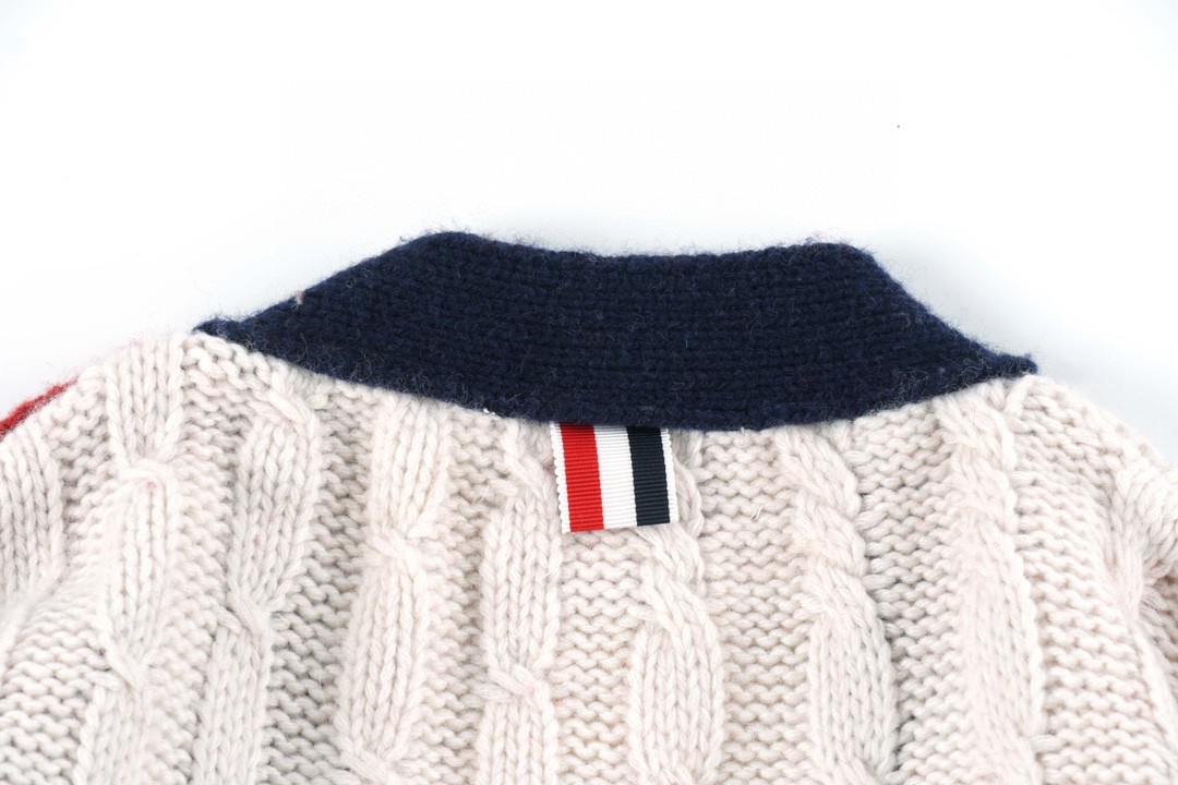 Thom Browne 拼色条纹单排扣羊毛衫 红色 针织衫 开衫 毛衣 外套 长袖 男女同款 MKC357F-Y1502-960