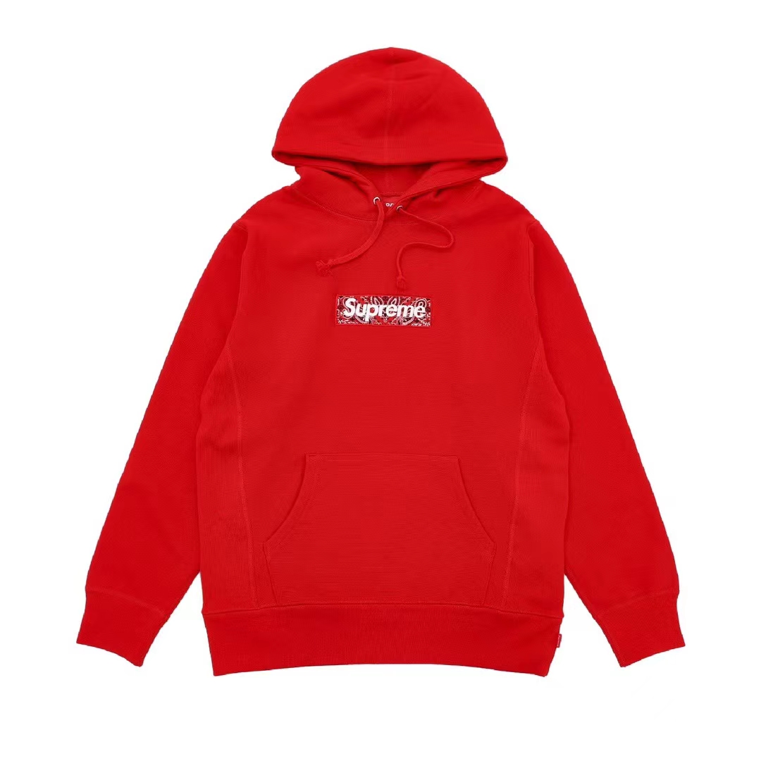 Supreme 19FW Bandana Box Logo Hooded 灰色 腰果花刺绣 长袖 保暖 加绒 卫衣男女同款 SUP-FW19-10828