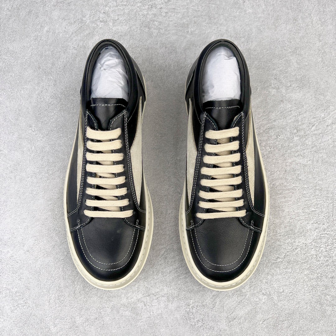 RICK OWENS 全粒面小牛皮 黑白色 低筒 板鞋 休闲鞋 男鞋 女鞋 RU02B2897LPOLVS-9081