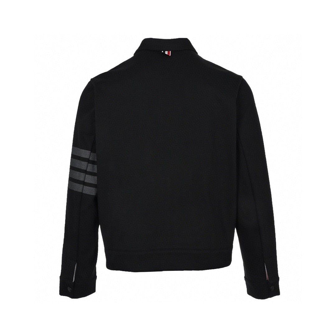 Thom Browne FW21 拉链前贴袋条纹运动夹克 黑色 外套 长袖 秋冬款 男女同款 