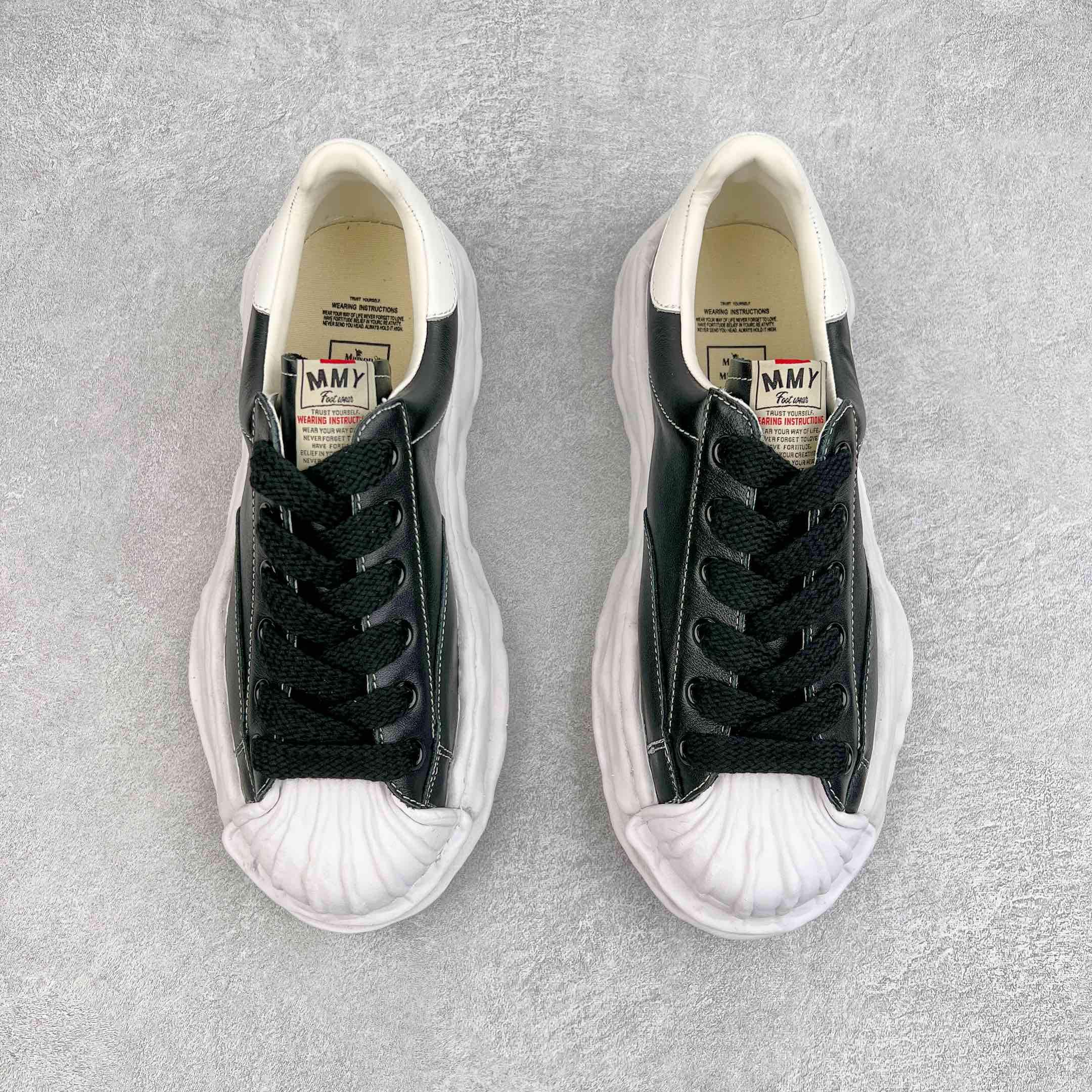 MIHARA YASUHIRO Original MMY 三原康裕 黑色 皮面 水洗做旧 低筒 溶胶鞋 帆布鞋 板鞋 休闲鞋 增高鞋 男鞋 女鞋 