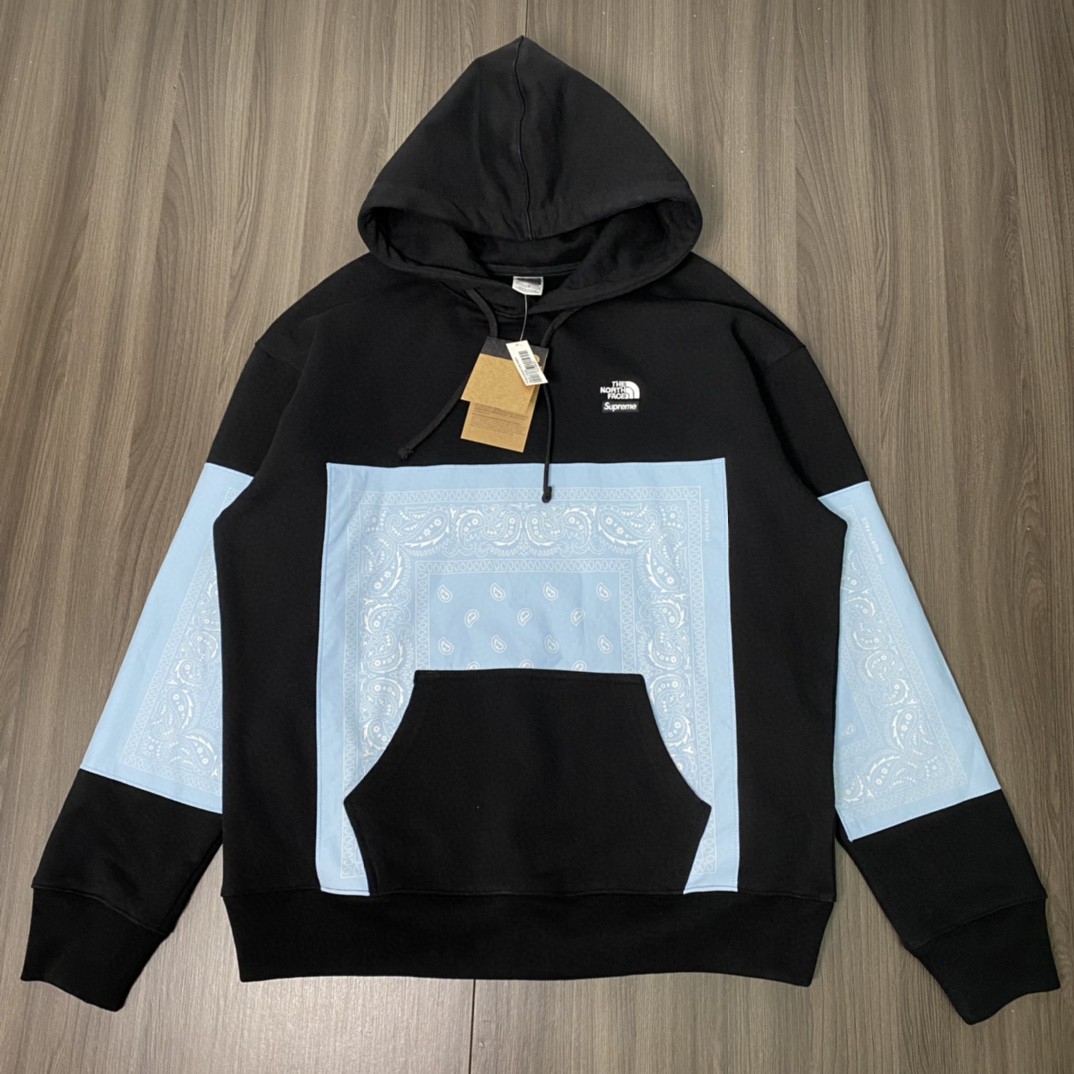 Supreme SS22 Week 16 The North Face 联名款 Bandana Hooded Sweatshirt 腰果花拼色 白色 黑色 连帽卫衣 加绒 套头 宽松 男女同款 SUP-SS22-449