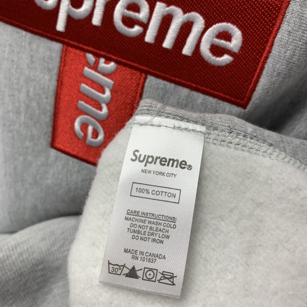 Supreme Week 15 Cross Box Logo Hooded Sweatshirt Logo 刺绣徽标 灰色 连帽卫衣 加绒加厚 宽松 男女同款 SUP-FW20-335
