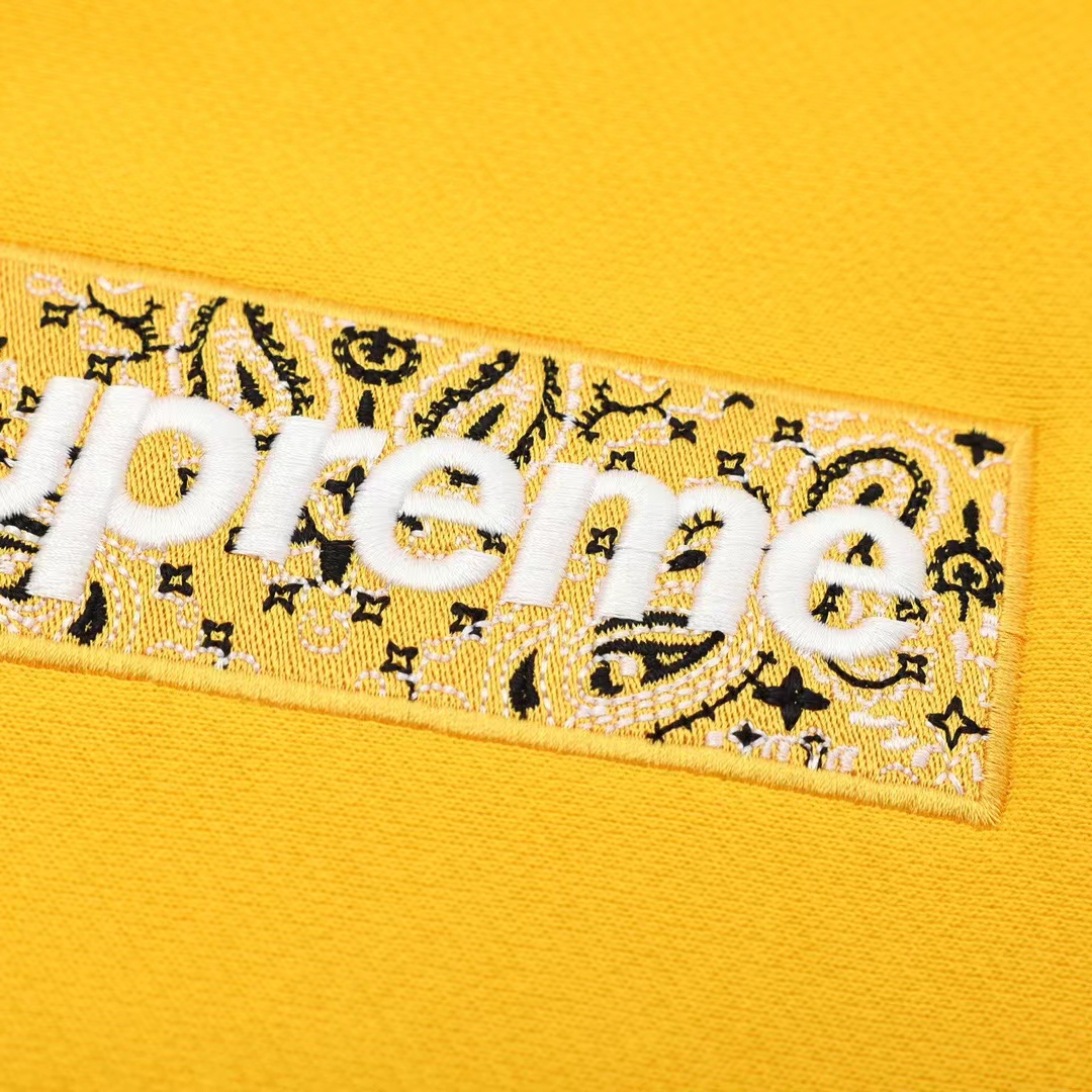 Supreme 19FW Bandana Box Logo Hooded 黄色 腰果花刺绣 长袖 保暖 加绒 卫衣男女同款 SUP-FW19-10826