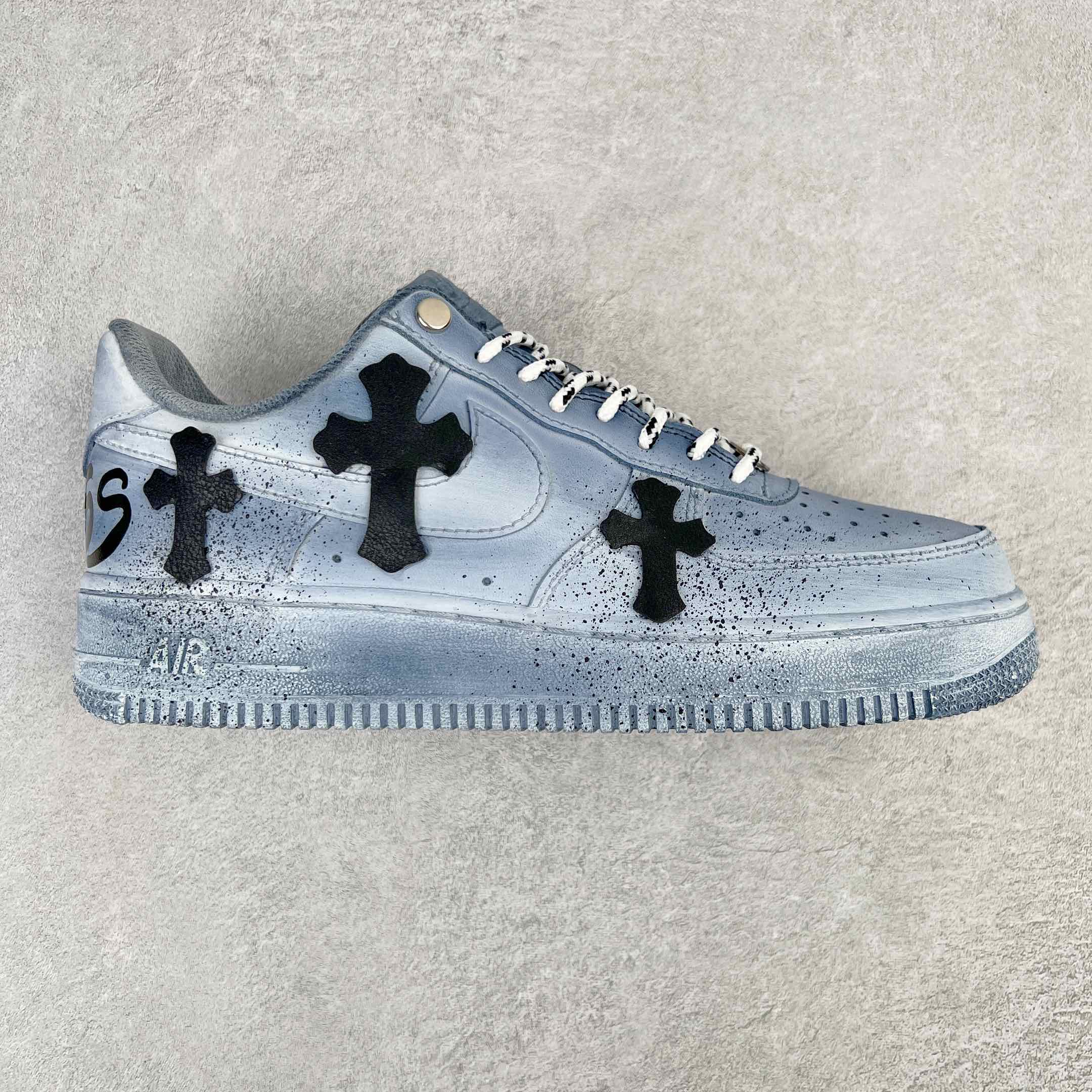 高级客制 Air Force 1'07 Low"White Blue  Chrome Hearts  旧泼墨克罗心  低筒  空军一号 休闲鞋 板鞋 男鞋 