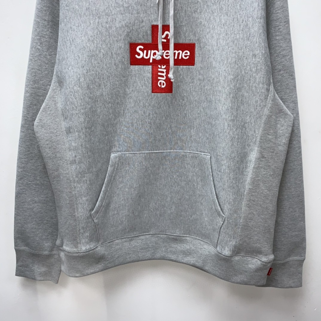 Supreme Week 15 Cross Box Logo Hooded Sweatshirt Logo 刺绣徽标 灰色 连帽卫衣 加绒加厚 宽松 男女同款 SUP-FW20-335