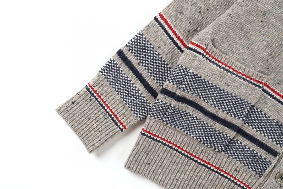Thom Browne 条纹提花羊毛衫 燕麦灰 针织衫 开衫 毛衣 外套 长袖 男女同款 