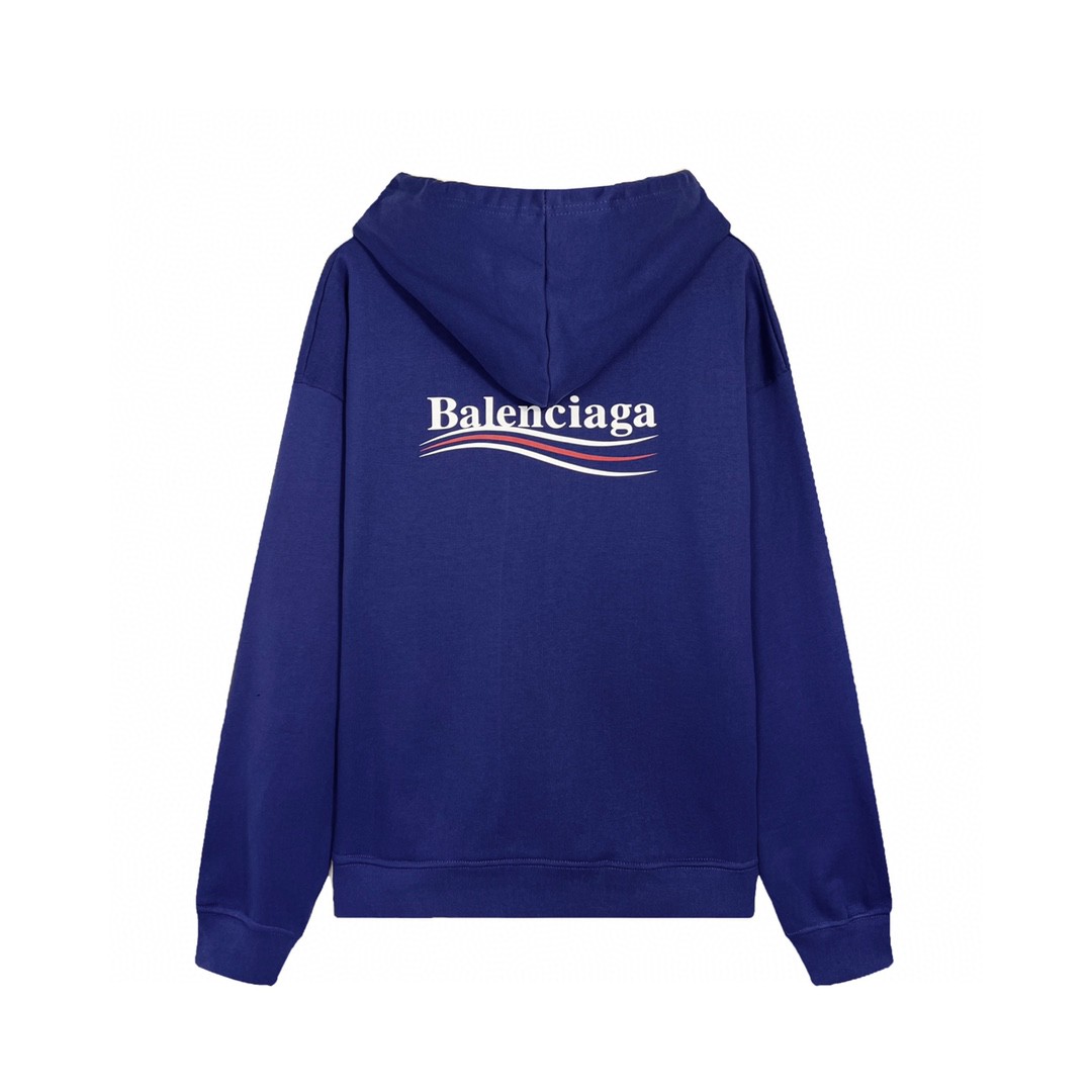 Balenciaga 巴黎世家 可乐 印花波浪 Logo 深蓝色 连帽卫衣 套头卫衣 长袖 秋冬 男女同款 