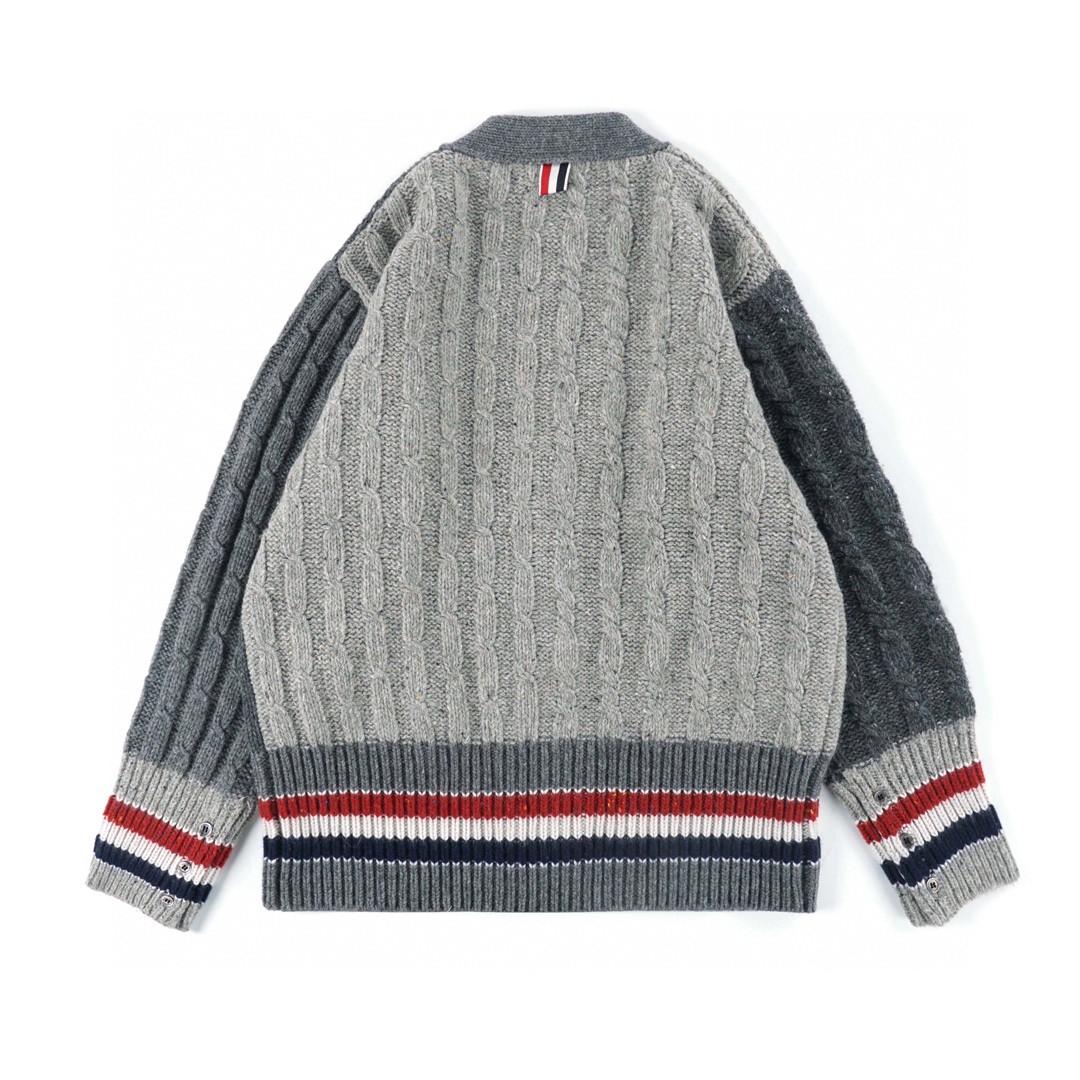 Thom Browne 拼色条纹单排扣羊毛衫 灰色 针织衫 开衫 毛衣 外套 长袖 男女同款 MKC357F-Y1502-982