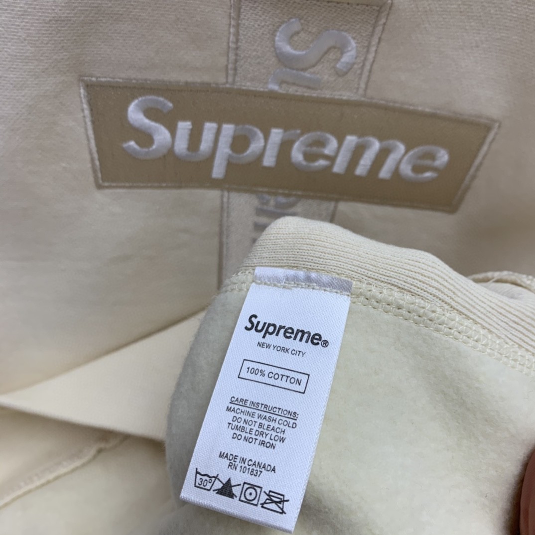Supreme Week 15 Cross Box Logo Hooded Sweatshirt Logo 刺绣徽标 米色 连帽卫衣 加绒加厚 宽松 男女同款 SUP-FW20-335