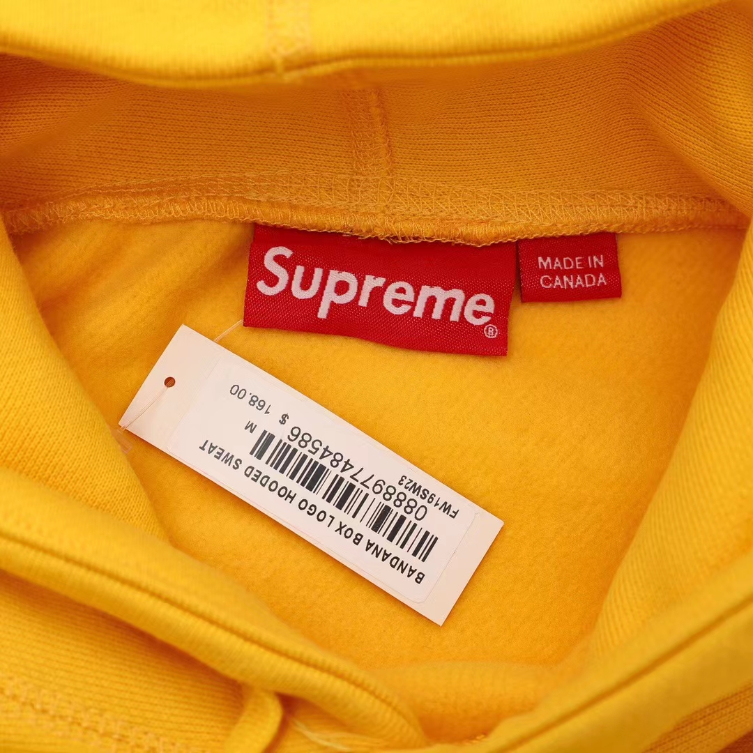 Supreme 19FW Bandana Box Logo Hooded 黄色 腰果花刺绣 长袖 保暖 加绒 卫衣男女同款 SUP-FW19-10826