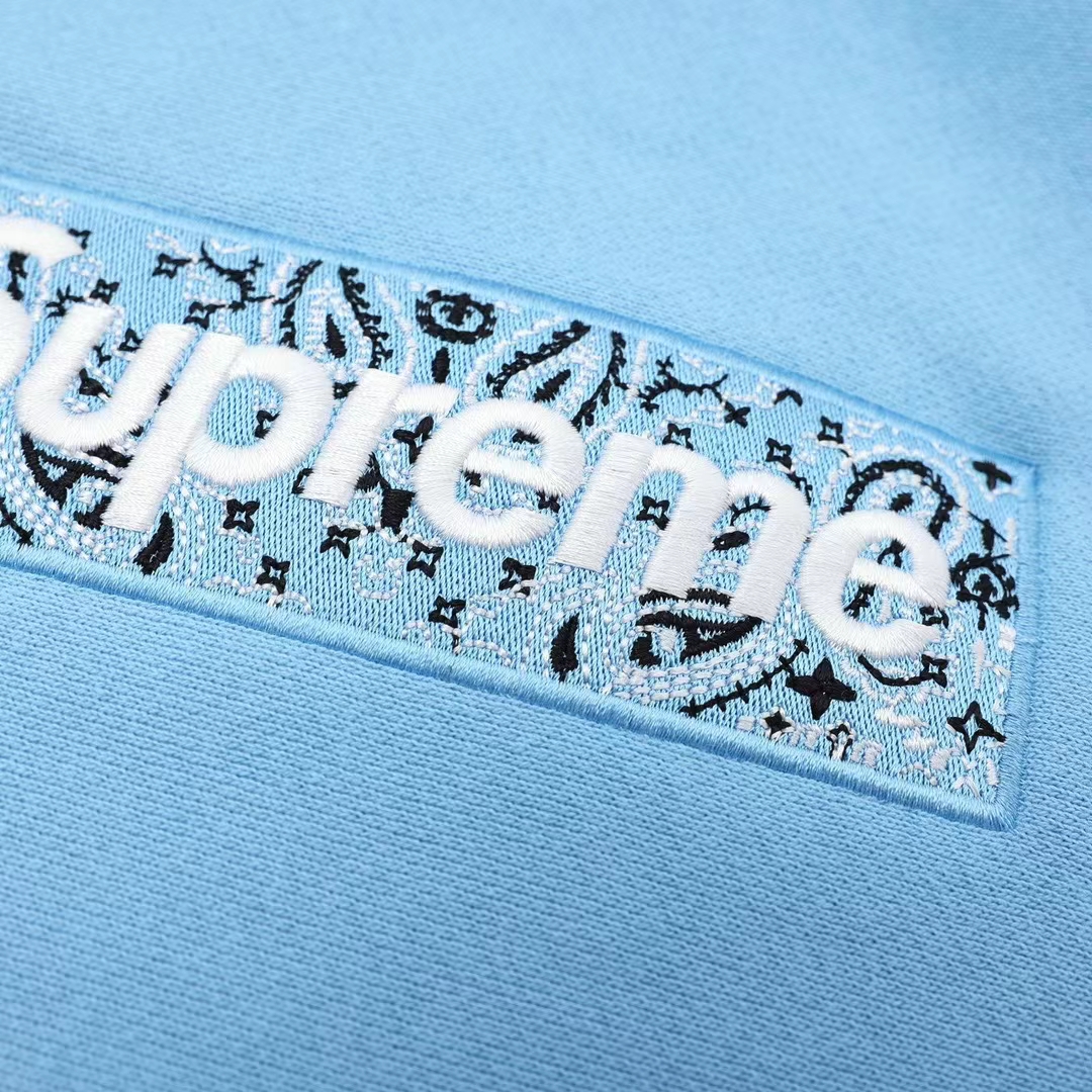 Supreme 19FW Bandana Box Logo Hooded 蓝色 腰果花刺绣 长袖 保暖 加绒 卫衣男女同款  SUP-FW19-10832