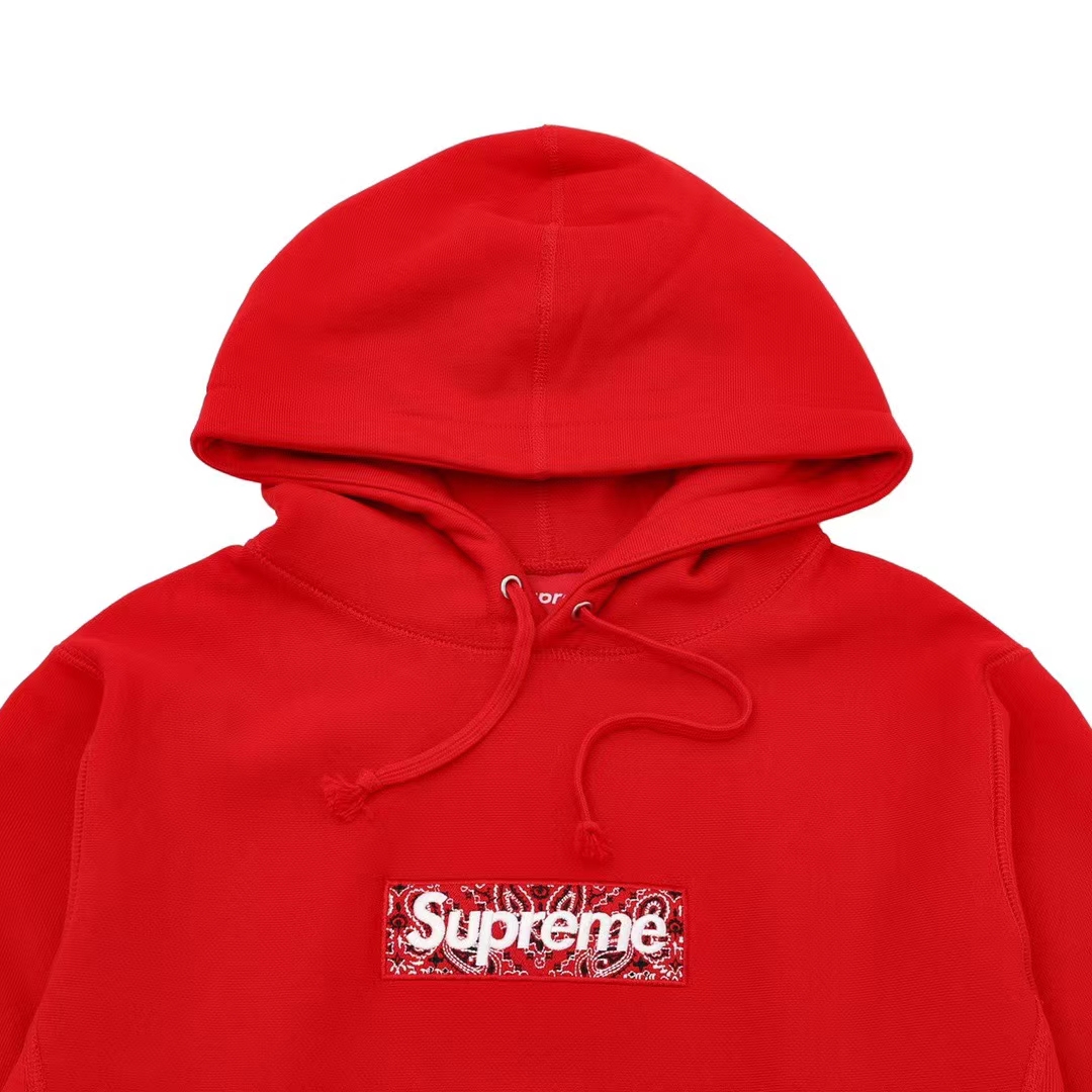 Supreme 19FW Bandana Box Logo Hooded 灰色 腰果花刺绣 长袖 保暖 加绒 卫衣男女同款 SUP-FW19-10828