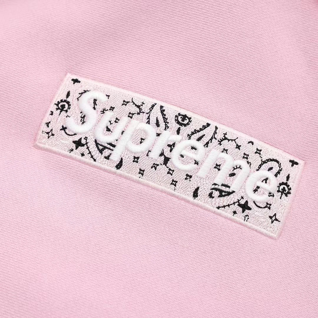 Supreme 19FW Bandana Box Logo Hooded 粉色 腰果花刺绣 长袖 保暖 加绒 卫衣男女同款SUP-FW19-10831
