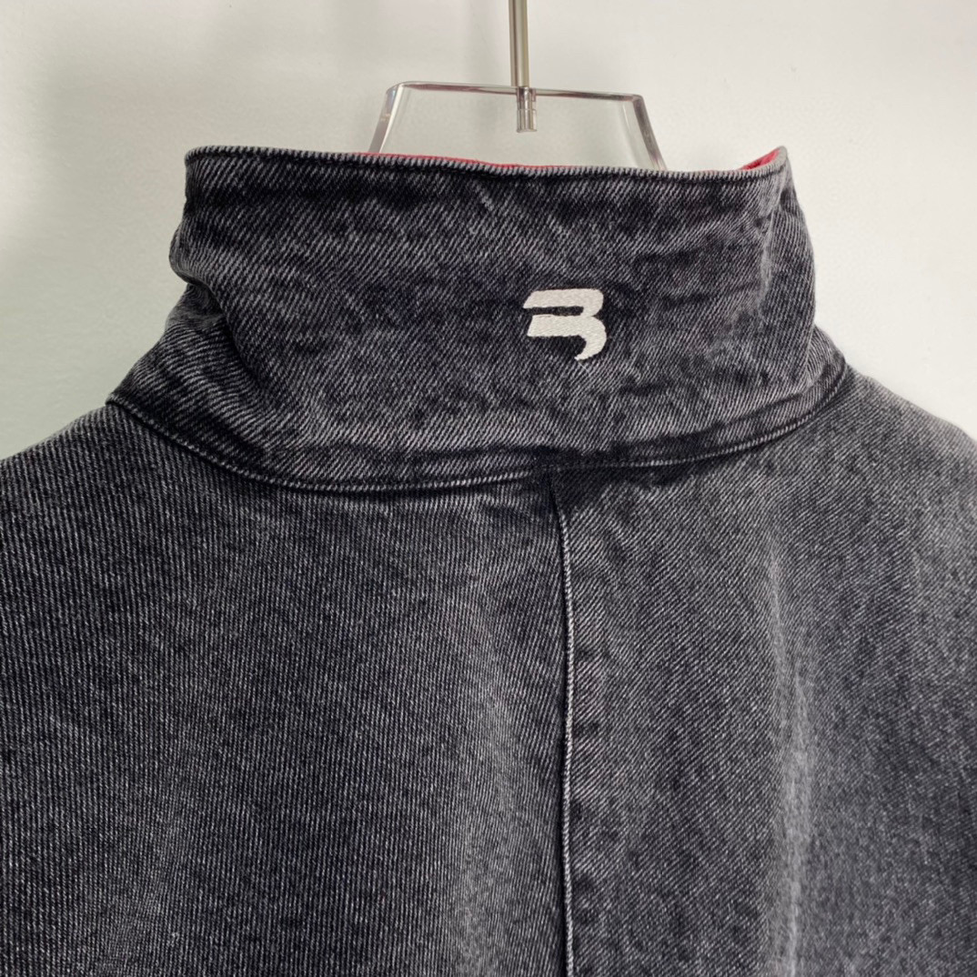 BALENCIAGA FW22 黑色 拼色立領 牛仔夾克 外套 長袖  秋冬保暖 男款 女款 
