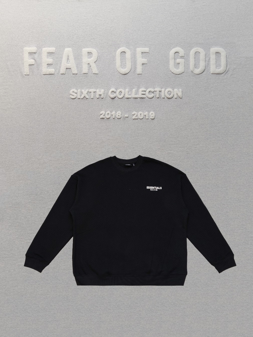 Fear of God Essentials Boxy Crew Sweat Black 黑色 圆领卫衣 背后樱花照片 印花 套头 长袖 男女同款 FOG-FW19-82