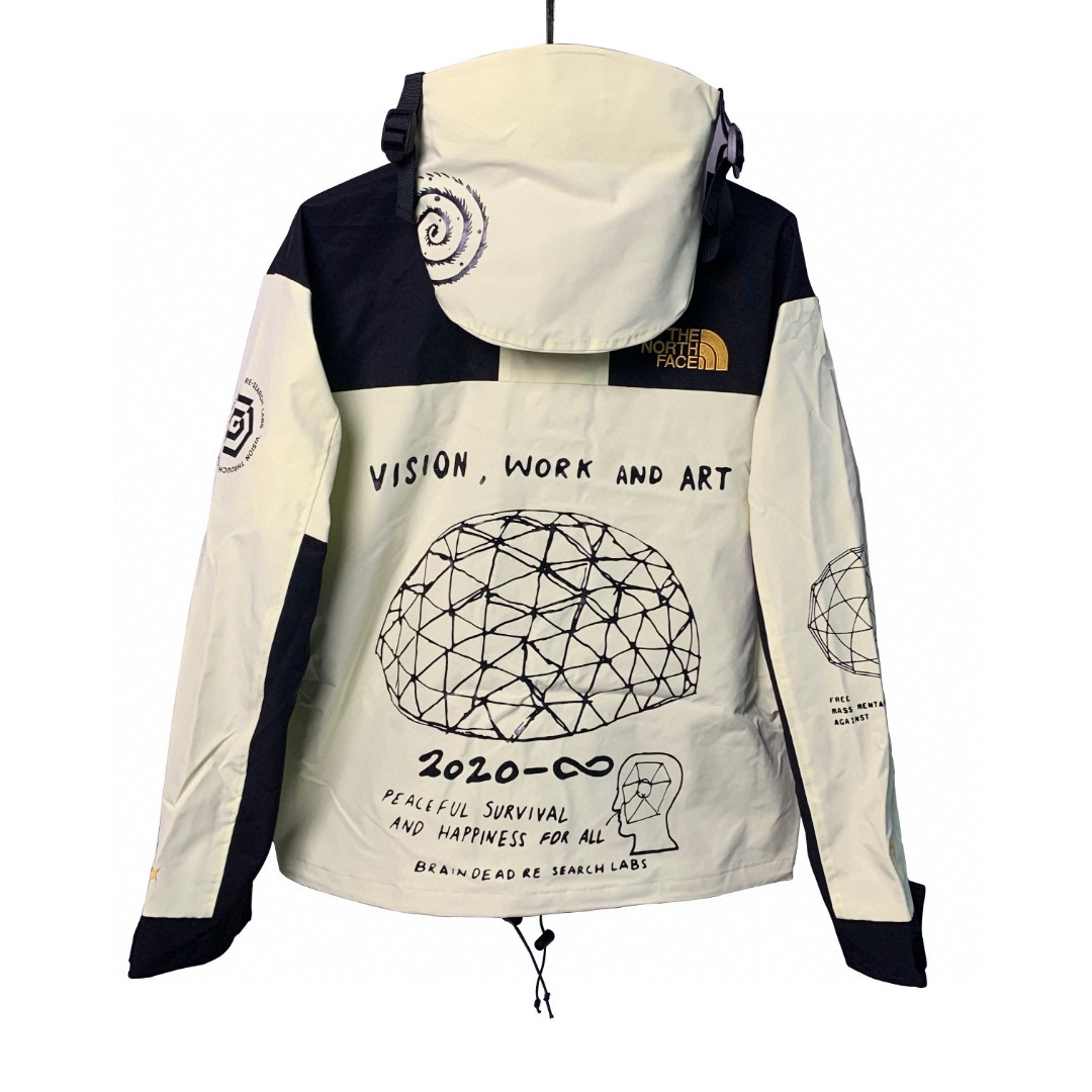 The North Face x Brain Dead 联名款 Printed Mountain Jacket 浅黄色 北面 脑死亡涂鸦冲锋衣 夾克 防水 防風 外套 男款 女款 NF0A4QR9N9Q