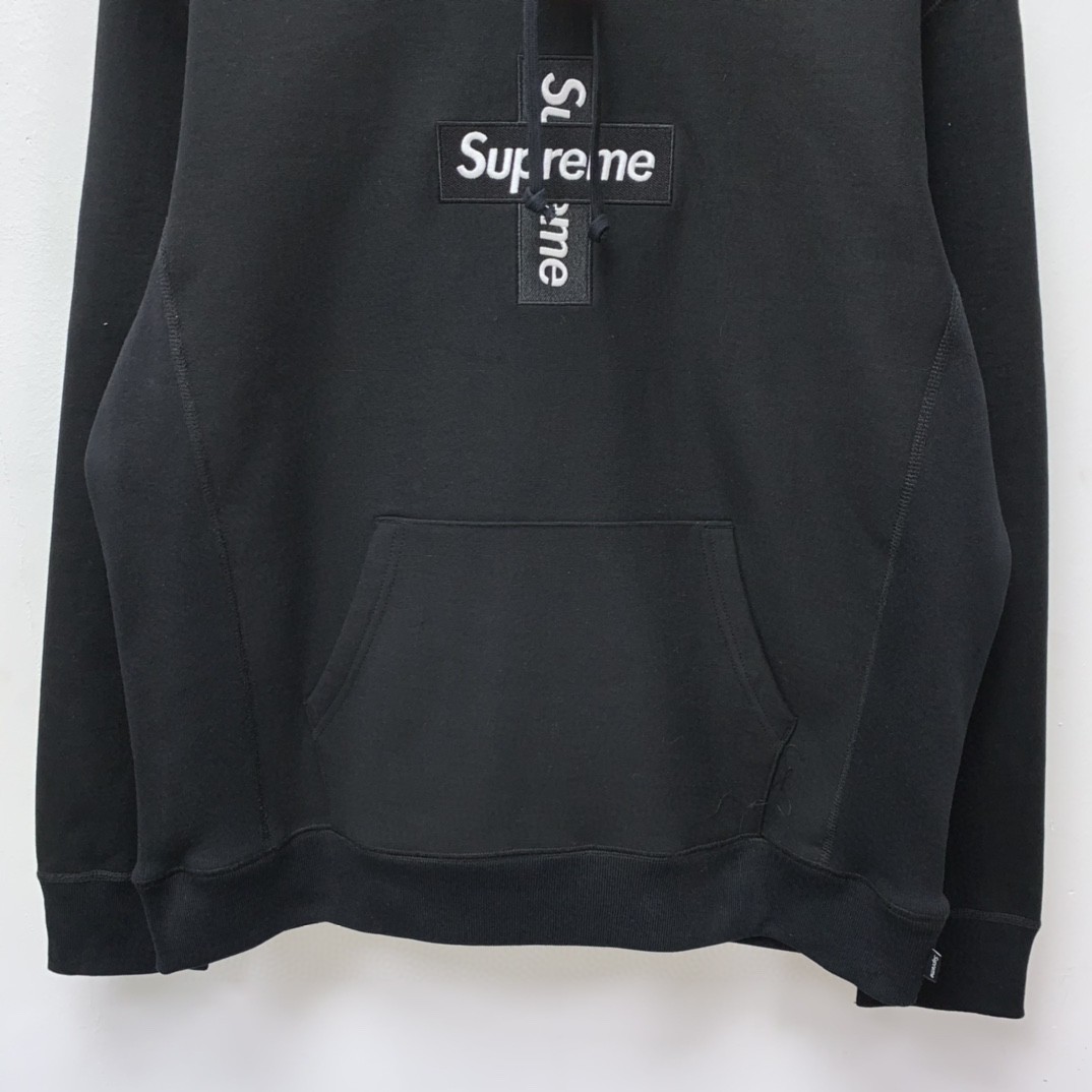 Supreme Week 15 Cross Box Logo Hooded Sweatshirt Logo 刺绣徽标 黑色 连帽卫衣 加绒加厚 宽松 男女同款 SUP-FW20-335