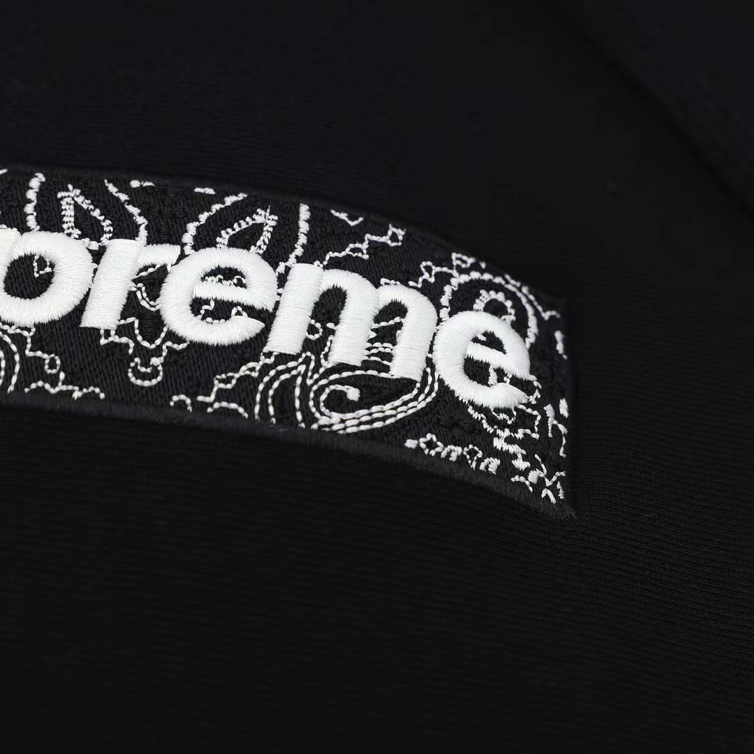 Supreme 19FW Bandana Box Logo Hooded 黑色 腰果花刺绣 长袖 保暖 加绒 卫衣男女同款 SUP-FW19-10825