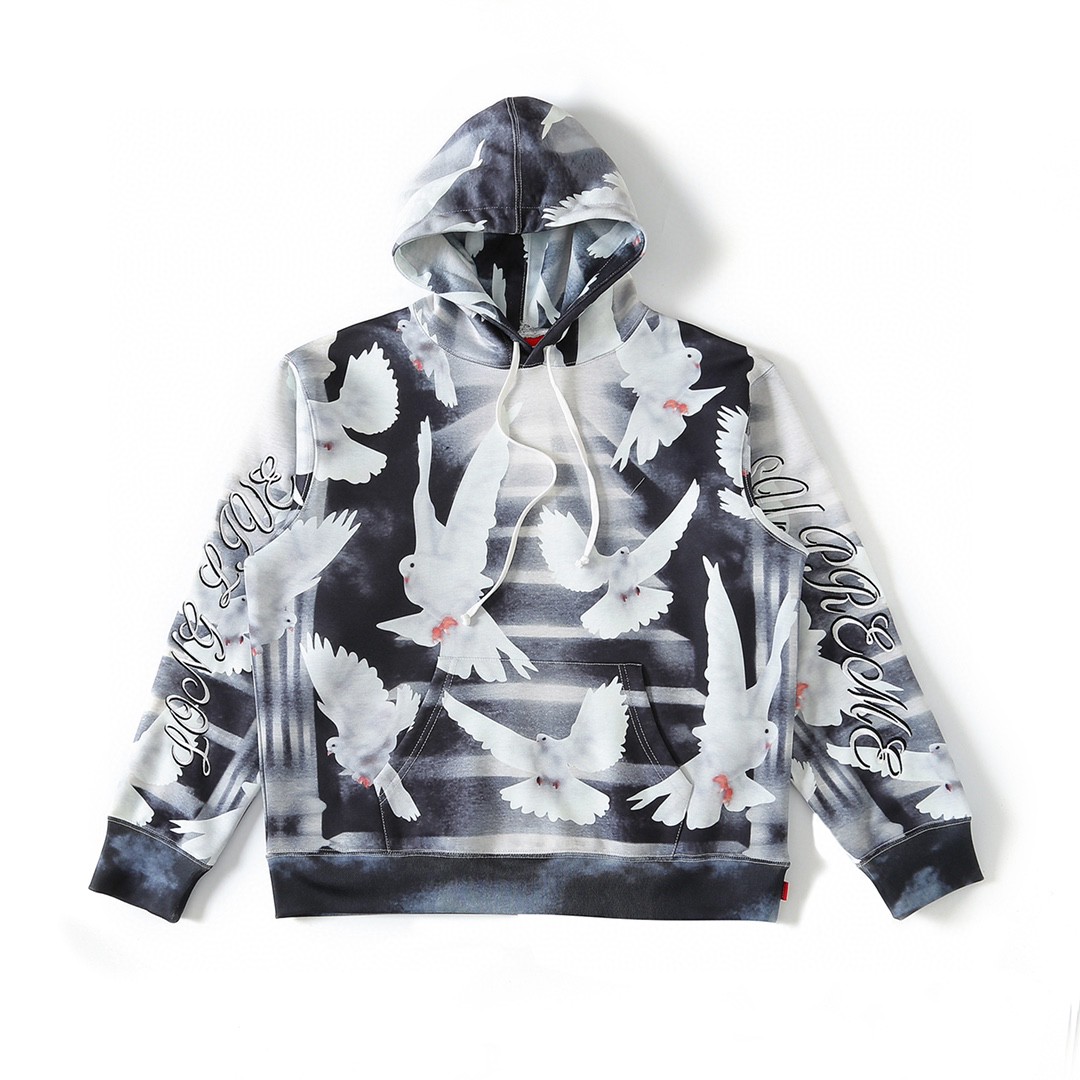Supreme SS22 Week 2 Doves Hooded Sweatshirt 和平鸽 印花 蓝色 黑色 连帽卫衣 套头 长袖 秋冬款 男女同款 SUP-SS22-125