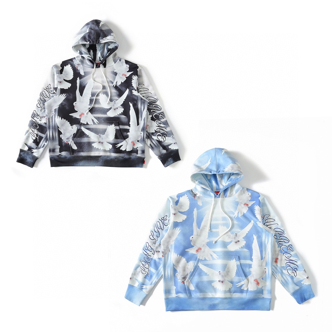Supreme SS22 Week 2 Doves Hooded Sweatshirt 和平鸽 印花 蓝色 黑色 连帽卫衣 套头 长袖 秋冬款 男女同款 SUP-SS22-125