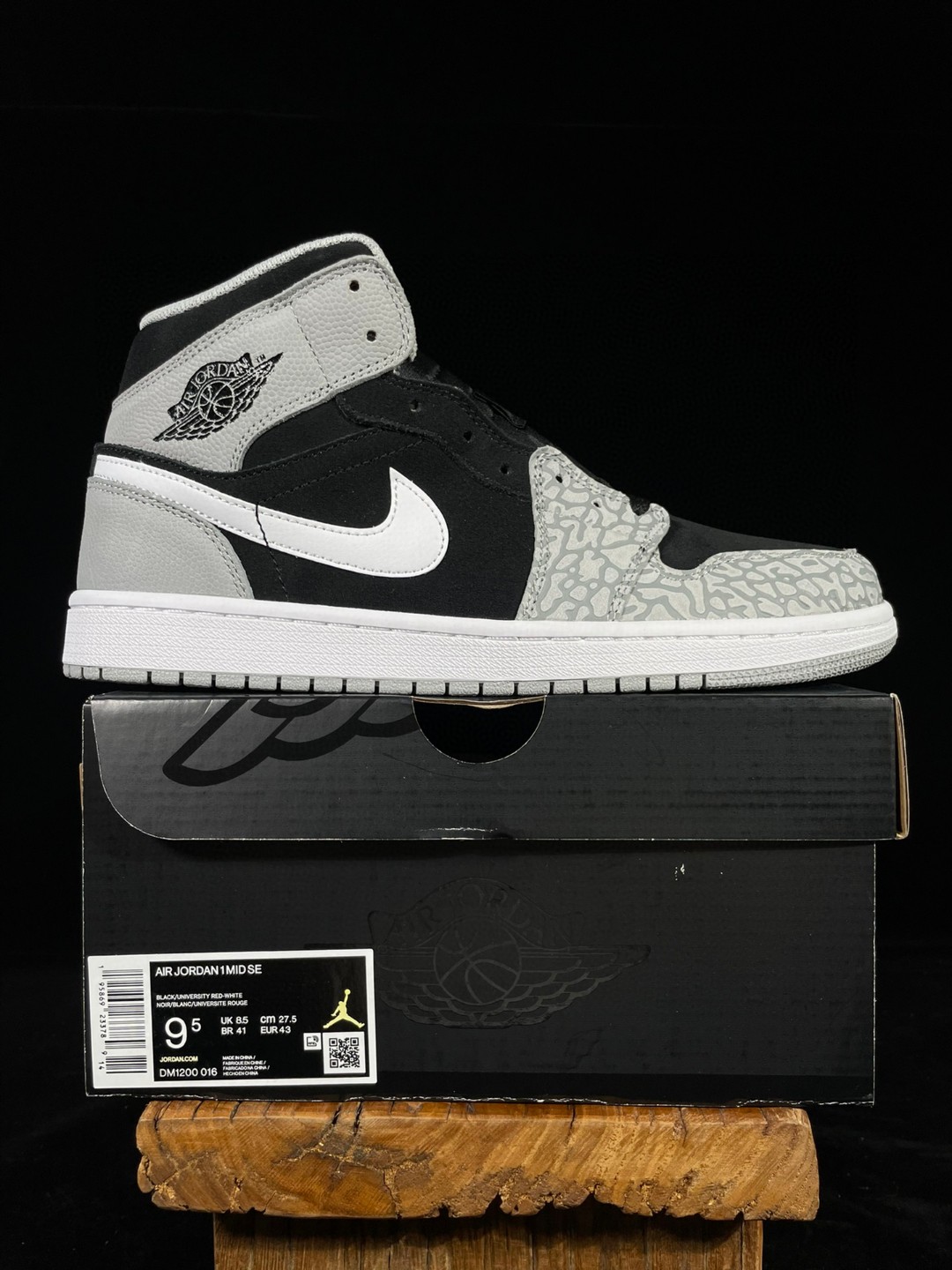 Air Jordan 1 Mid AJ1 SE Elephant Toe 黑灰 爆裂纹 大象 篮球鞋 运动鞋 休闲鞋 男鞋 女鞋 DM1200-016
