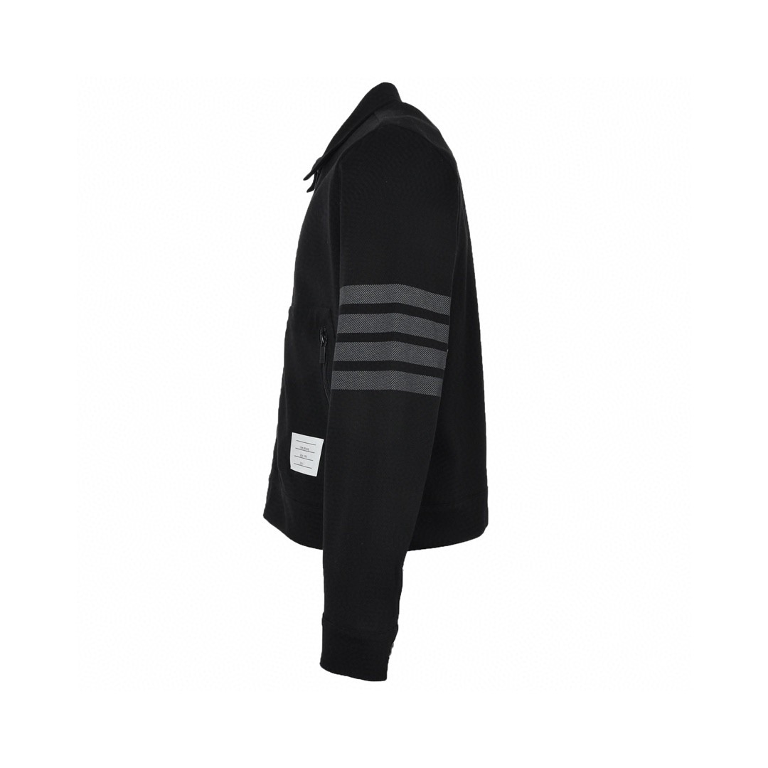 Thom Browne FW21 拉链前贴袋条纹运动夹克 黑色 外套 长袖 秋冬款 男女同款 