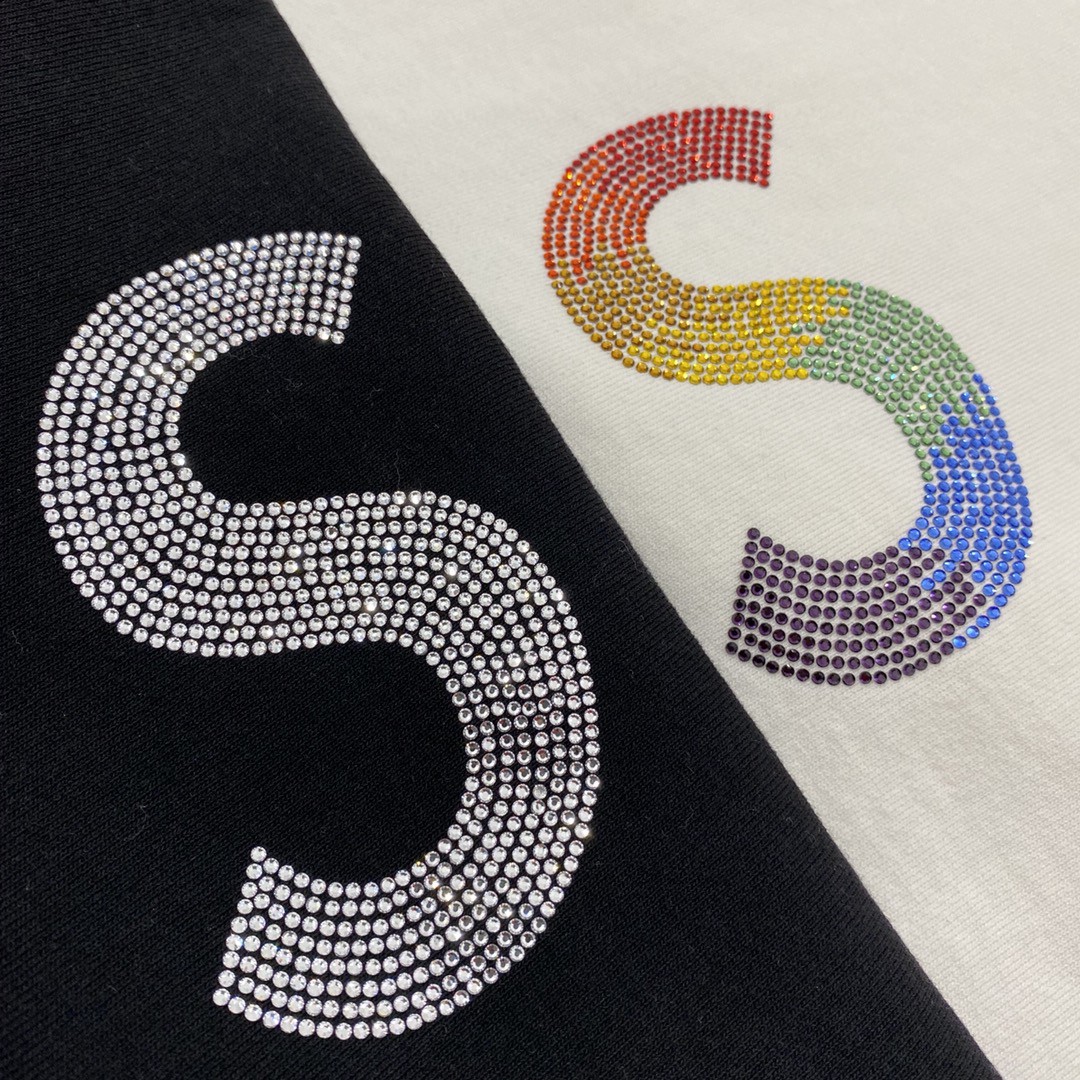 Supreme Week 6 Swarovski 联名款 S Logo Hooded Sweatshirt S 水钻徽标 黑色 白色 连帽卫衣 加绒 宽松 男女同款 SUP-SS21-583