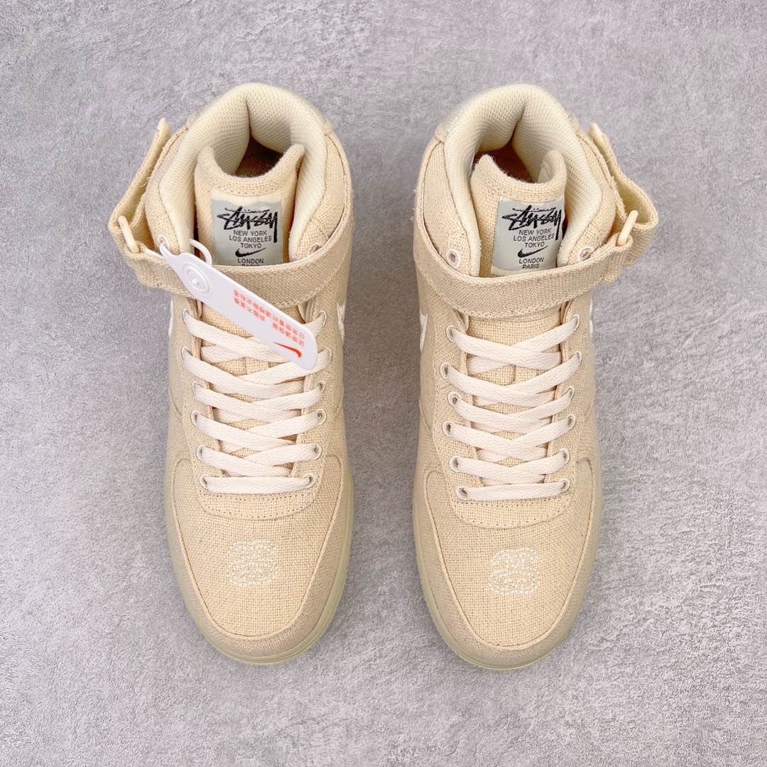 Stussy x Air Force 1 Mid  White Cool 斯图西 亚麻色 中筒 减震厚底 运动鞋 休闲鞋 板鞋 男鞋 女鞋  DJ7841-200