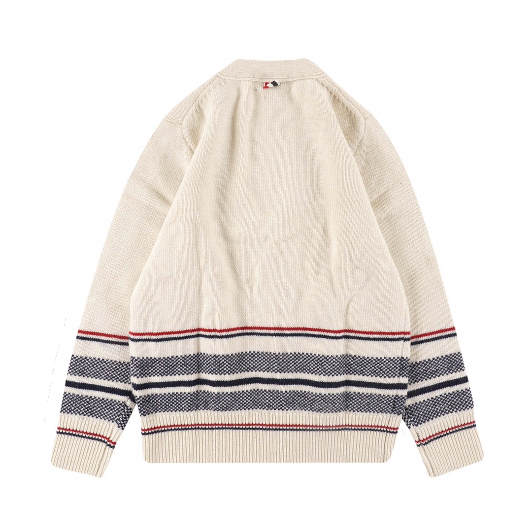 Thom Browne 条纹提花羊毛衫 米白色 针织衫 开衫 毛衣 外套 长袖 男女同款 