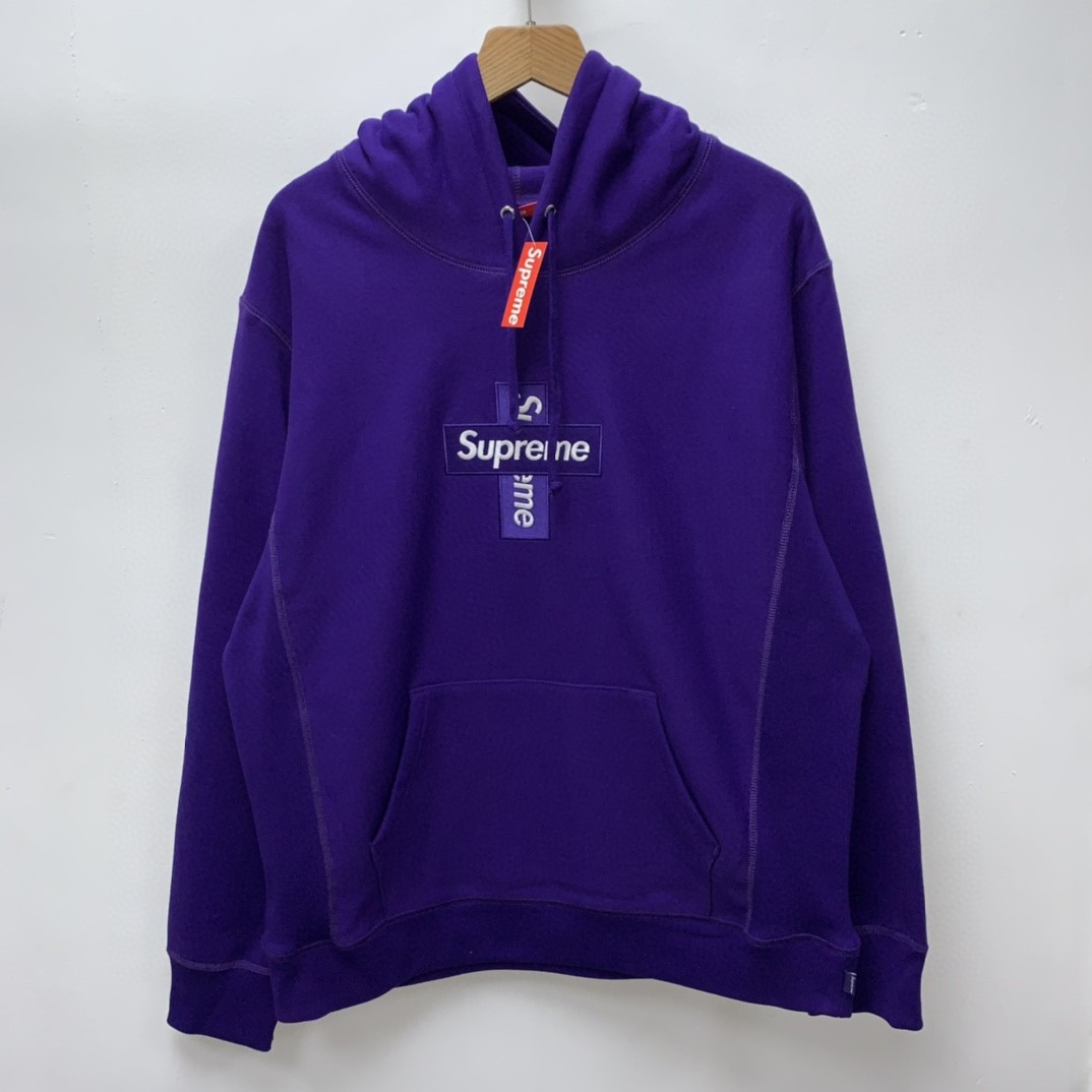 [Copy]Supreme Week 15 Cross Box Logo Hooded Sweatshirt Logo 刺绣徽标 紫色 连帽卫衣 加绒加厚 宽松 男女同款 SUP-FW20-335