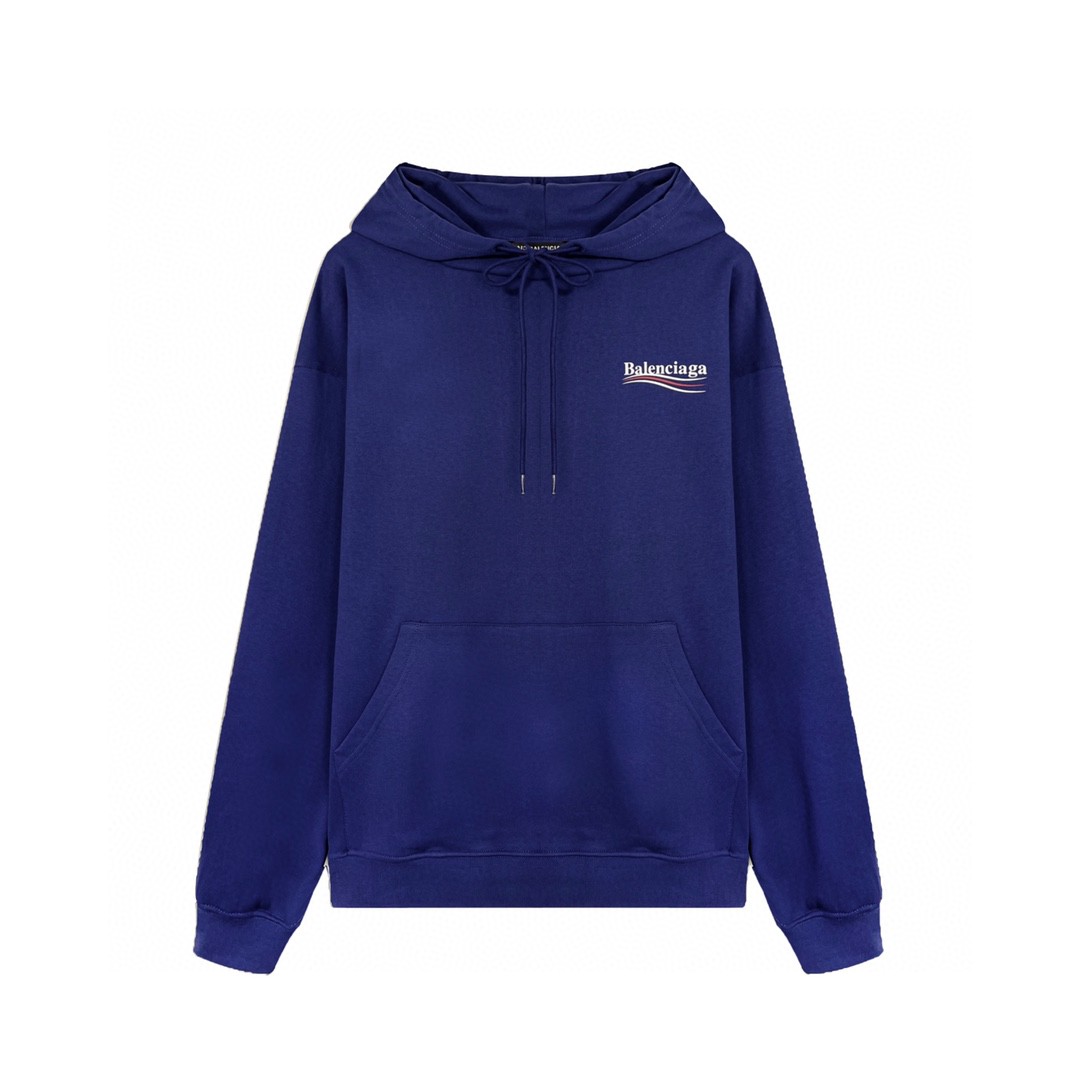 Balenciaga 巴黎世家 可乐 印花波浪 Logo 深蓝色 连帽卫衣 套头卫衣 长袖 秋冬 男女同款 