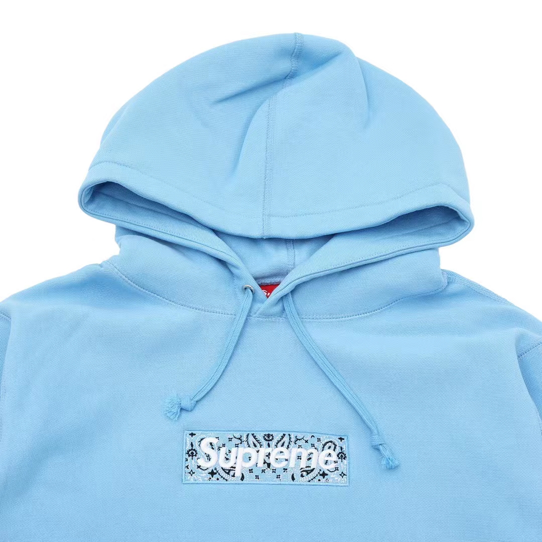 Supreme 19FW Bandana Box Logo Hooded 蓝色 腰果花刺绣 长袖 保暖 加绒 卫衣男女同款  SUP-FW19-10832
