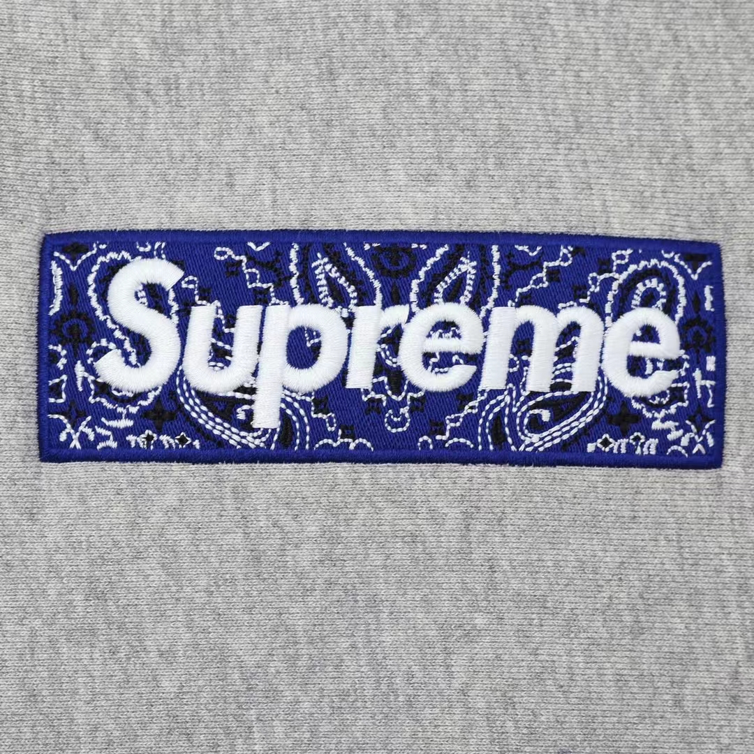 Supreme 19FW Bandana Box Logo Hooded 灰色 腰果花刺绣 长袖 保暖 加绒 卫衣男女同款 SUP-FW19-10830