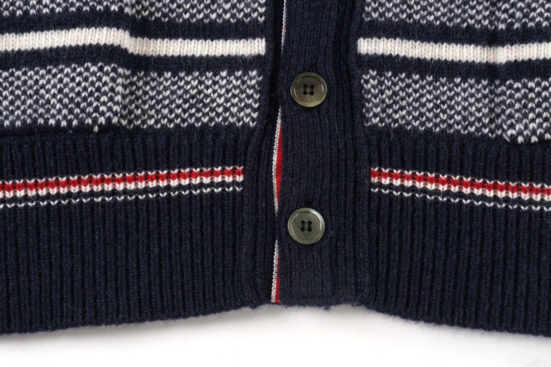Thom Browne 条纹提花羊毛衫 深蓝色 针织衫 开衫 毛衣 外套 长袖 男女同款 MKC307A-Y1502-415