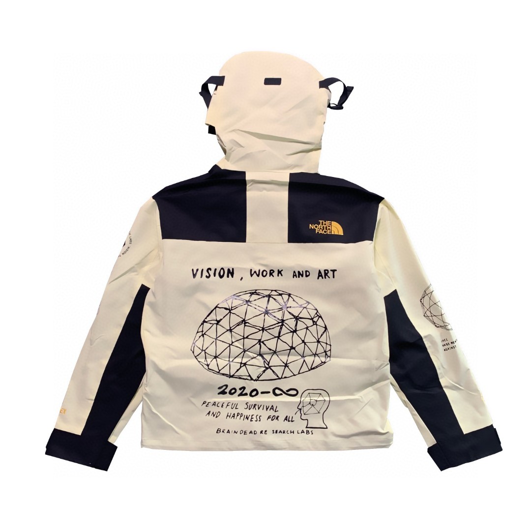 The North Face x Brain Dead 联名款 Printed Mountain Jacket 浅黄色 北面 脑死亡涂鸦冲锋衣 夾克 防水 防風 外套 男款 女款 NF0A4QR9N9Q