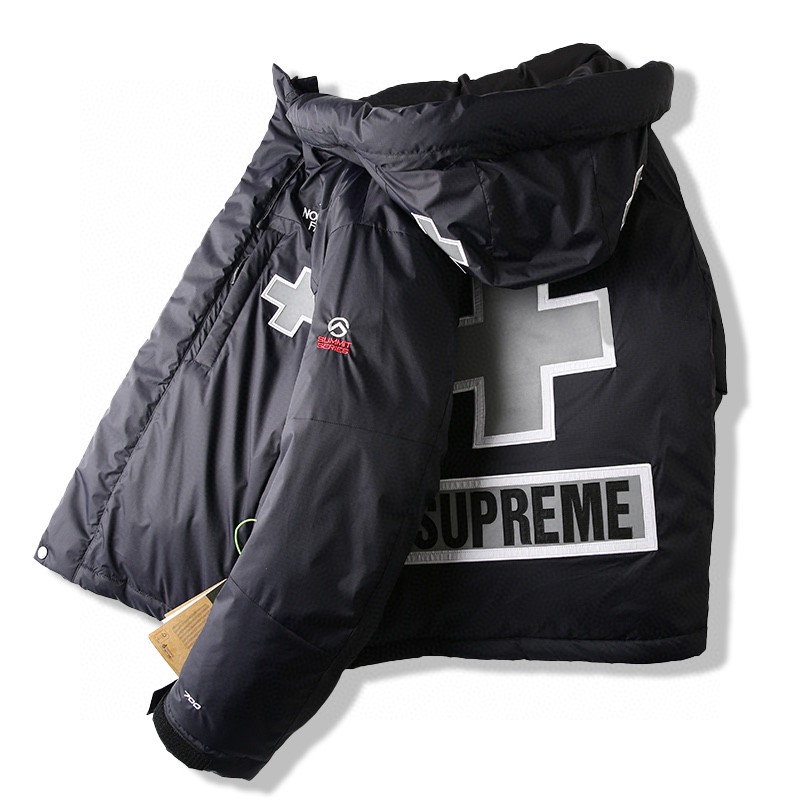 Supreme SS22 Week 5 THE NORTH FACE 联名款 Series Rescue Baltoro Jacket 反光救援印花连帽羽绒服 黑色 外套 长袖 保暖 男女同款 SUP-SS22-183