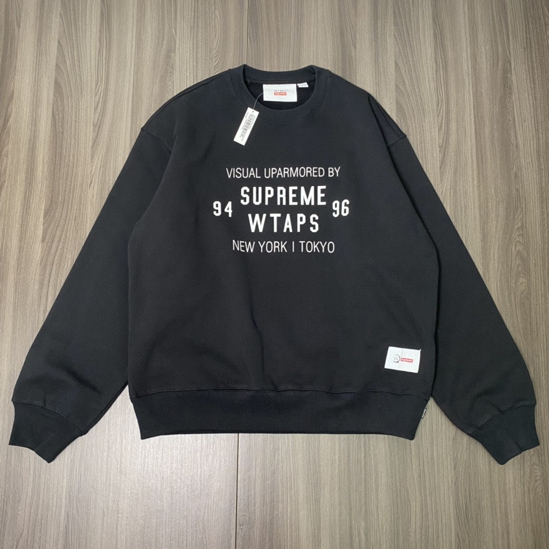 Supreme Week 15 WTAPS 联名款 Crewneck 字母徽标 Logo 印花 卡其绿 黑色 圆领套头卫衣 加绒 宽松 男女同款 SUP-FW21-339