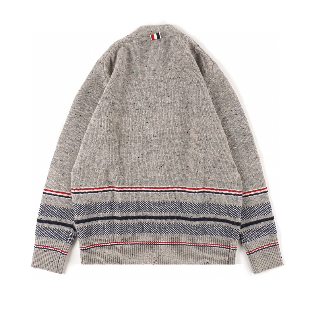 Thom Browne 条纹提花羊毛衫 燕麦灰 针织衫 开衫 毛衣 外套 长袖 男女同款 