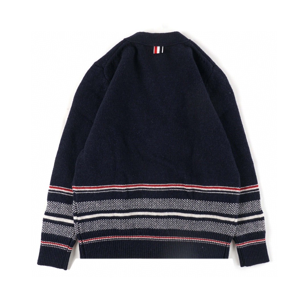 Thom Browne 条纹提花羊毛衫 深蓝色 针织衫 开衫 毛衣 外套 长袖 男女同款 MKC307A-Y1502-415