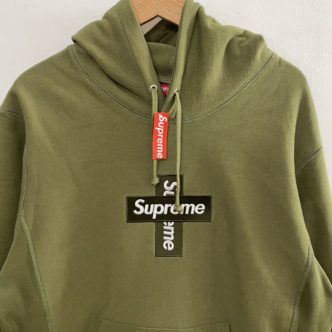 Supreme Week 15 Cross Box Logo Hooded Sweatshirt Logo 刺绣徽标 绿色 连帽卫衣 加绒加厚 宽松 男女同款 SUP-FW20-335