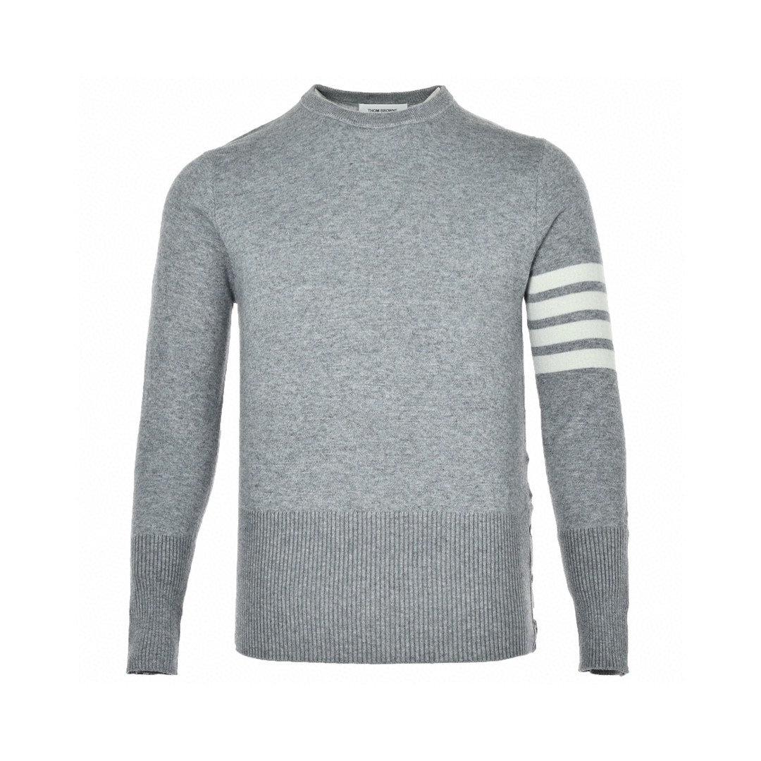 Thom Browne 经典四杠圆领羊毛衫 灰色 套头 毛衣 长袖 秋冬款 男女同款 