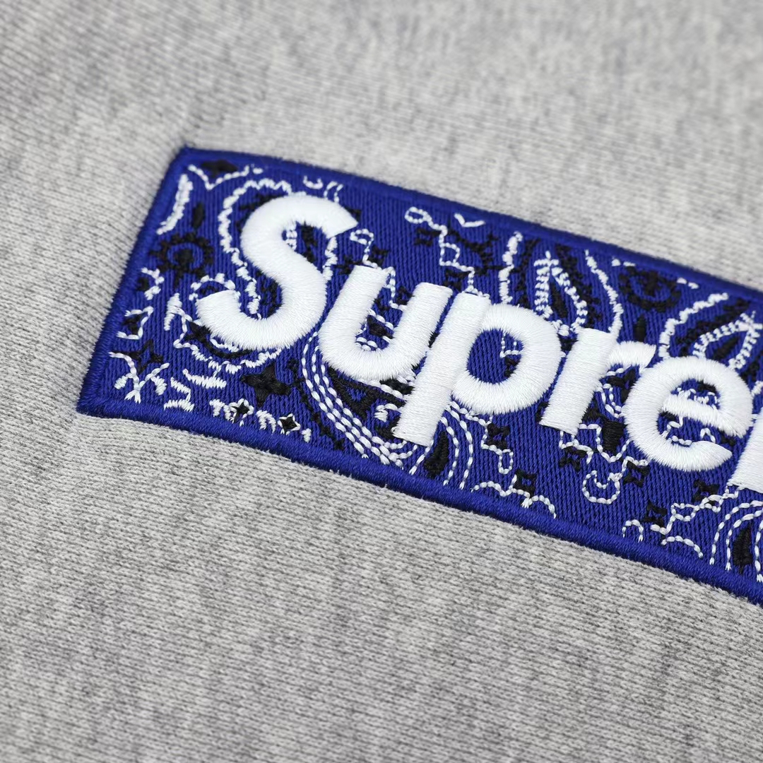 Supreme 19FW Bandana Box Logo Hooded 灰色 腰果花刺绣 长袖 保暖 加绒 卫衣男女同款 SUP-FW19-10830