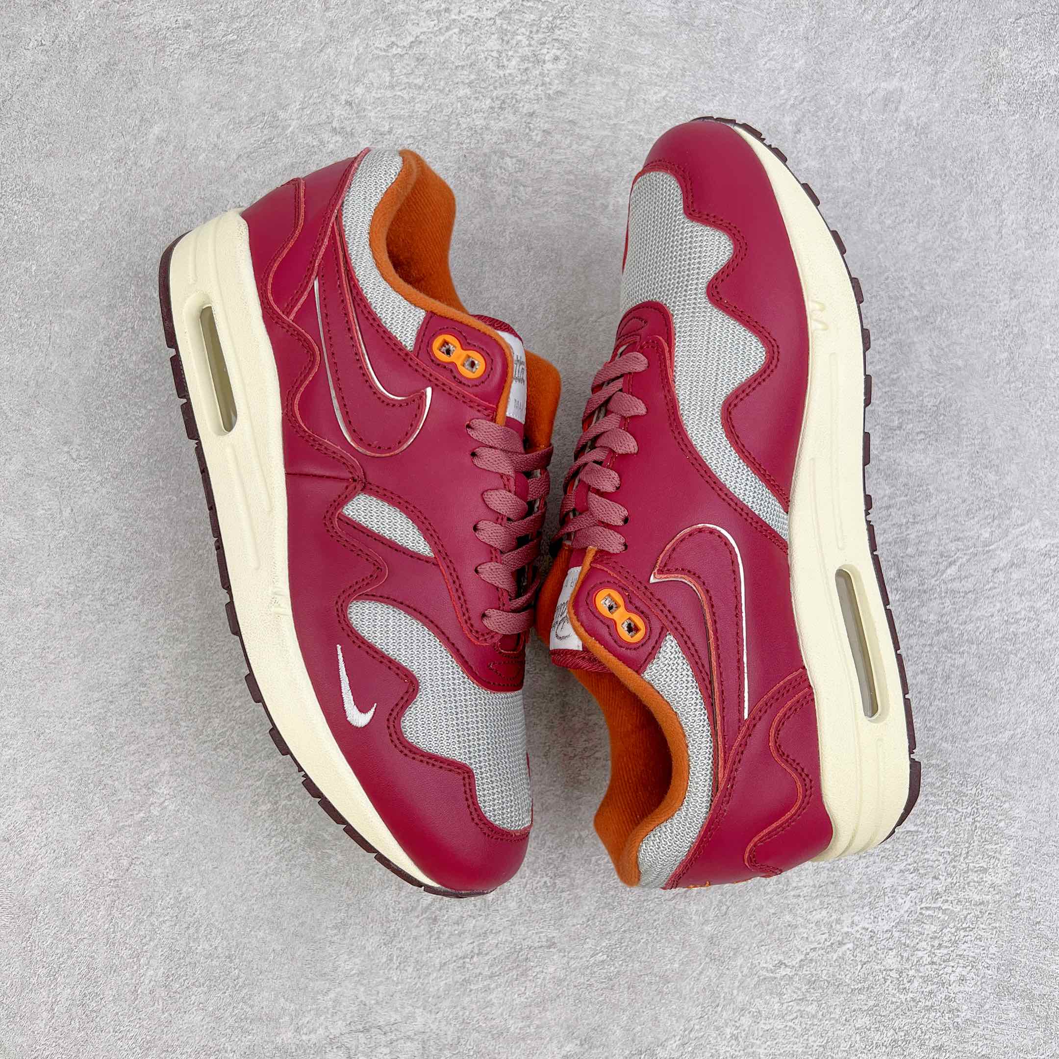 Patta Air Max 1  Night Maroon 玫红色 波浪纹 低筒 减震运动鞋 休闲鞋 板鞋 男鞋 女鞋 DH1348-001
