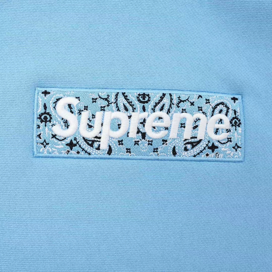 Supreme 19FW Bandana Box Logo Hooded 蓝色 腰果花刺绣 长袖 保暖 加绒 卫衣男女同款  SUP-FW19-10832