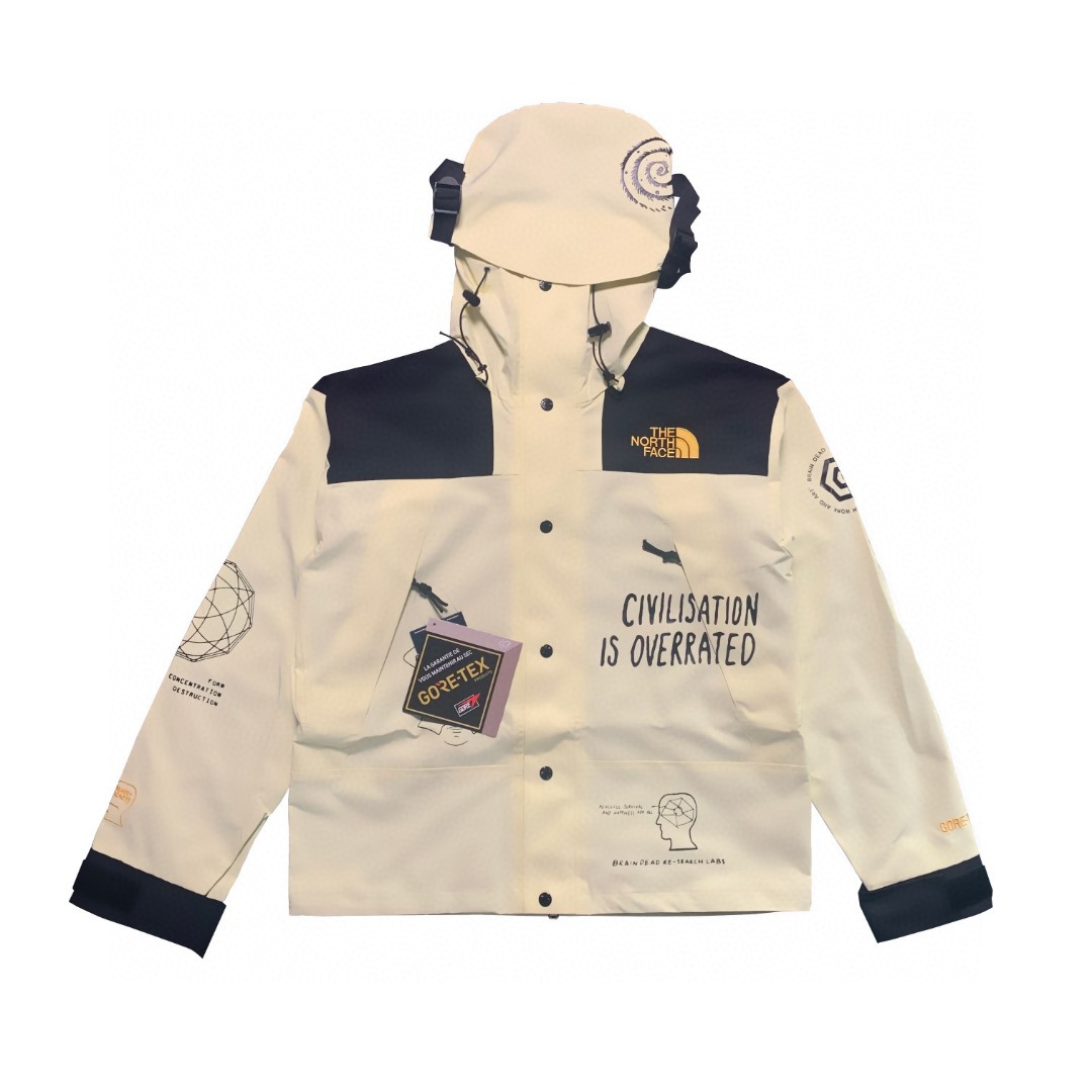 The North Face x Brain Dead 联名款 Printed Mountain Jacket 浅黄色 北面 脑死亡涂鸦冲锋衣 夾克 防水 防風 外套 男款 女款 NF0A4QR9N9Q